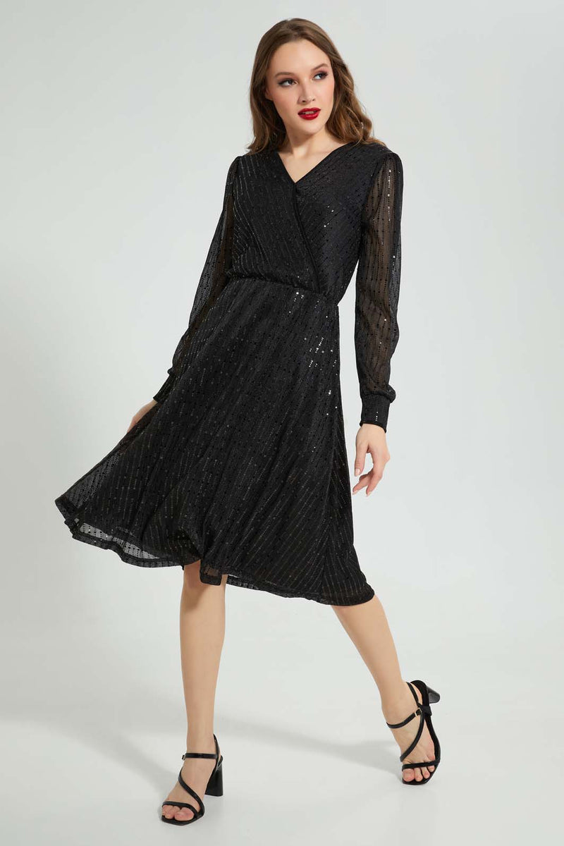 Black Shimmery Wrap Dress – REDTAG